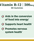 Nature's Bounty Vitamin B12 Gummies Dietary Supplement Supports Energy Metabolism And Nervous System Health Mixed Berry Flavor 500Mcg 90 Gummies (Packaging May Vary)