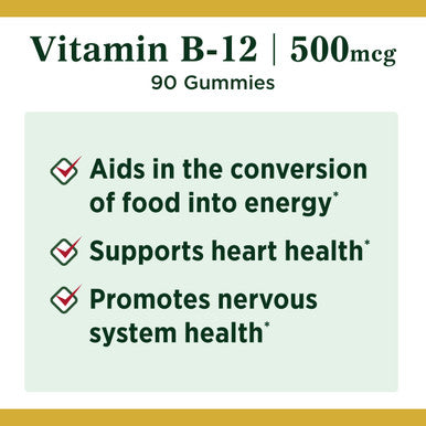 Nature's Bounty Vitamin B12 Gummies Dietary Supplement Supports Energy Metabolism And Nervous System Health Mixed Berry Flavor 500Mcg 90 Gummies (Packaging May Vary)