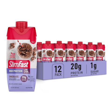 SlimFast Protein Shake, Strawberry- 20g Protein, Meal Replacement Shake Ready to Drink, High Protein with Low Carb and Low Sugar, 24 Vitamins and Minerals, 12 Count (Pack of 1) (Packaging May Vary)