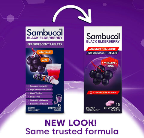 Sambucol Black Elderberry Effervescent Tablets - Elderberry With Zinc And Vitamin C For Adults Elderberry Dissolving Tablets Berries - 15 Count