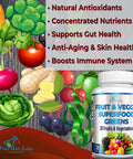 YUMMYVITE Fruit And Veggie Superfood Greens - 120 Tablets - 28 Fruits And Vegetables Incl. Alfalfa, Barley Grass, Spirulina, Beet Root, Tart Cherry, Non-Gmo - 120 Tablets