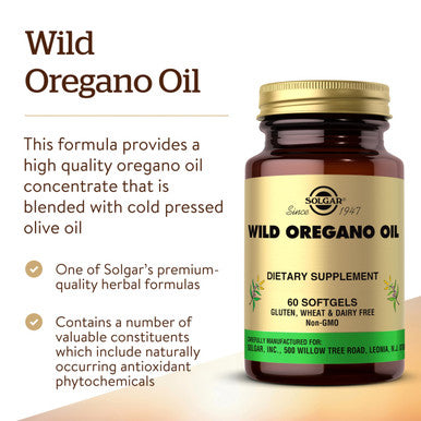 Solgar Wild Oregano Oil 60 Softgels - Oregano Oil Concentrate - Immune Support - Non Gmo Gluten Free Dairy Free - 60 Servings