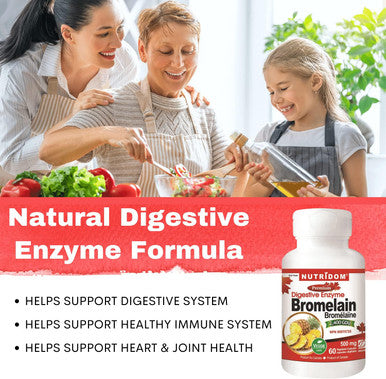 Nutridom 2400 GDU Bromelain Digestive Enzyme Supplements, 500 mg, 60 Vegan capsules, Non-GMO, Supports Healthy Digestion, Joint Health, Nutrient Absorption