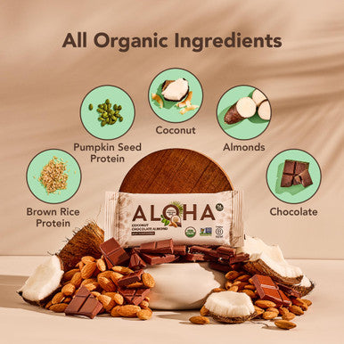 ALOHA Organic Plant Based Protein Bars - Chocolate Coconut Almond Vegan Low Sugar Gluten-Free Low Carb Non-GMO No Stevia No Erythritol - 12 Count (Pack of 1)