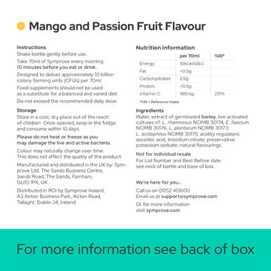 Symprove Daily Probiotic Drink Mango and Passion Fruit 10 Billion CFUs 4 Clinically Studied Strains Gut and Immune Support Water-Based Vegan Dairy and Gluten Free (Pack of 4 x 500ml)