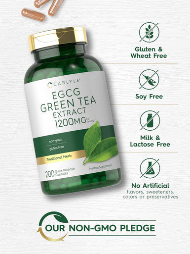 Carlyle EGCG Green Tea Extract Supplement | 1200mg | 200 Capsules | Non-GMO and Gluten