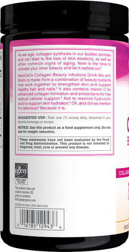 Neocell Collagen Powder With Biotin Vitamin C & Hyaluronic Acid Collagen Type 1 & 3 Beauty Infusion Promotes Beautiful Skin Healthy Hair & Nail Gluten Free Tangerine 11.64 Oz