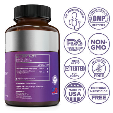 Lions Mane Mushroom Supplement Beef Brain Powerful Nootropics Brain Support Supplement Brain Supplements for Memory and Focus 180 Capsules by Optimal Carnivore