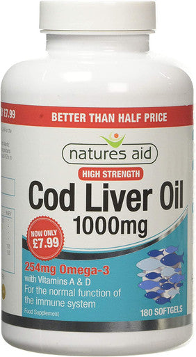 Natures Aid 1000mg High Strength Cod Liver Oil - 180 Capsules