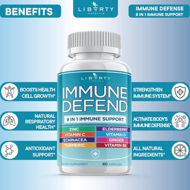8 In 1 Immune Defense Support, Immunity Vitamins Supplement Booster With Zinc 50Mg, Vitamin C Elderberry Vit D3 5000 Iu, Turmeric Curcumin & Ginger, Echinacea - Allergy Relief For Kids Adults (2 Pack)