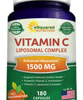 aSquared Nutrition Vitamin C Liposomal Complex - 1500mg Supplement - 180 Capsules - High Absorption VIT C Ascorbic Pills - Supports Immune System & Collagen Health - 90 Servings