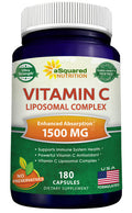 aSquared Nutrition Vitamin C Liposomal Complex - 1500mg Supplement - 180 Capsules - High Absorption VIT C Ascorbic Pills - Supports Immune System & Collagen Health - 90 Servings