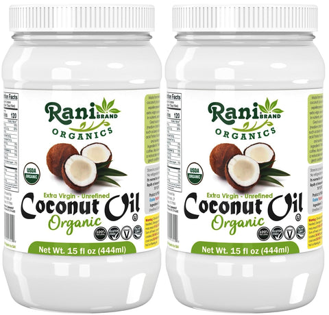 Rani Organic Extra Virgin Coconut Oil, Unrefined 15 fl oz (444ml) Cold Pressed, NON-GMO | Gluten Free | Kosher | Vegan | 100% Natural | Packed in USA | USDA Certified Organic