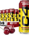 C4 Performance Energy Drink, Cherry Popsicle, Zero Sugar Carbonated Preworkout Energy, 200mg Caffeine with Beta Alanine, 16 Fl Oz (12 Pack)
