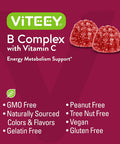 Vitamin B Complex Gummies For Adults With Vitamin C, B6, B12, Niacinamide, Folic Acid, Biotin, Calcium - Supports Energy & Metabolism - Vegan, Gluten Free, Gelatin - Chewable Strawberry Flavored
