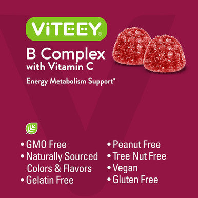 Vitamin B Complex Gummies For Adults With Vitamin C, B6, B12, Niacinamide, Folic Acid, Biotin, Calcium - Supports Energy & Metabolism - Vegan, Gluten Free, Gelatin - Chewable Strawberry Flavored