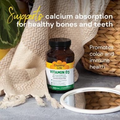 Country Life Vitamin D3 5000 Iu Supports Healthy Bones Teeth And Immune System Daily Supplement 200 Ct