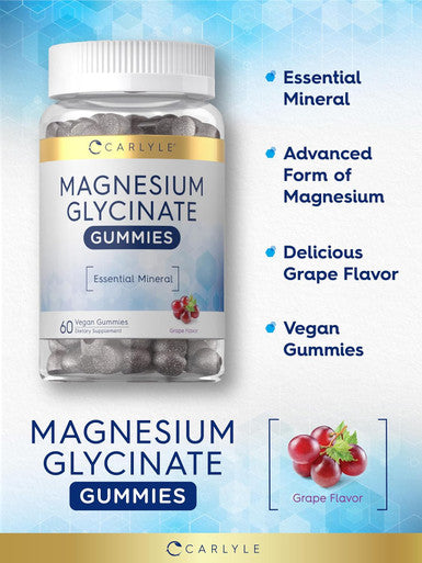 Carlyle Magnesium Glycinate Gummies | 60 Count | Grape Flavor | Vegan Non-GMO Gluten Supplement