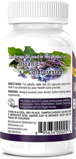 Deva Vegan Vitamins, Borage Oil 500mg, Rich Source of Omega-6 Fatty Acid GLA (Gamma linolenic Acid), Cold-Pressed & Unrefined, 90 Tablets, 1-Pack