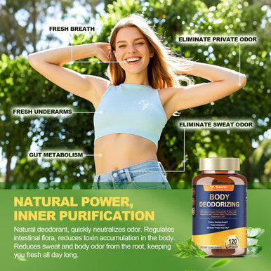 Totaria Chlorophyll Body Deodorizing Supplement With Probiotic & Prebiotic, Magnesium, Zinc, L-Glutamine Deodorant Supplements For Women & Men, 120 Count