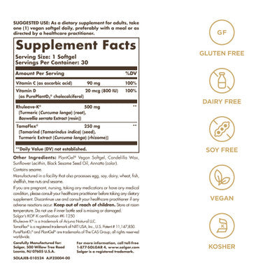 Solgar Joint Ease Age-Defying Nutrition For Men & Women Support Joint Health With Boswellia And Turmeric Extracts Vitamins D & C One Softgel Daily Vegan Dairy Soy And Gluten Free 30 Servings