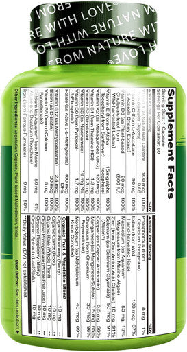 NATURELO One Daily Multivitamin for Women - Energy Support - Whole Food Supplement to Nourish Hair, Skin, Nails - Non-GMO - No Soy - Gluten Free - 60 Capsules - 2 Month Supply