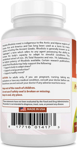 Best Naturals Rhodiola with Bioperine 1000mg Serving - 120 Veggie Capsules
