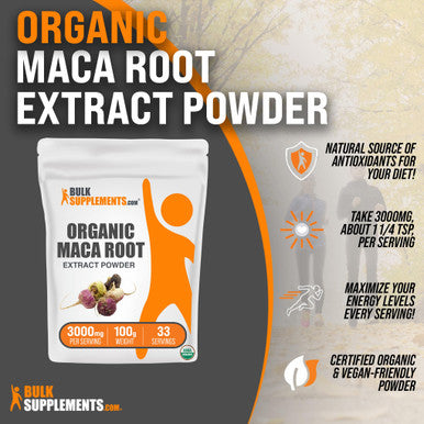 Bulksupplements.Com Organic Maca Root Extract Powder - Maca Supplement, Maca Powder Organic - Maca Root For Women & Men, Vegan & Gluten Free, 3000Mg Of Per Serving, 100G (3.5 Oz), Pack Of 1