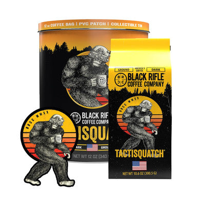 Black Rifle Coffee Company Tactisquatch Bundle Dark Roast 12 Oz Bag Ground Coffee Collectible Tin And Pvc Patch