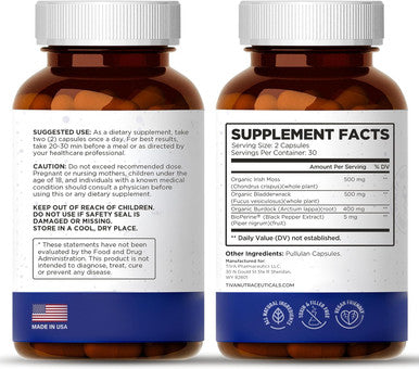 Irish Sea Moss Capsules With Bladderwrack, Burdock Root & Bioperine Immune Support, Energy Boost & Gut Health 60 Vegan Capsules