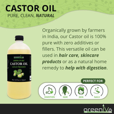 Greenive - 100% Pure Castor Oil - Cold Pressed - Hexane Free - (32 Ounce)