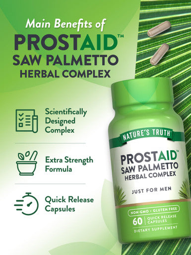 Nature's Truth Prostate Support Supplement for Men | with Saw Palmetto, Pygeum, Stinging Nettle | 60 Herbal Complex Capsules | Non-GMO & Gluten Free