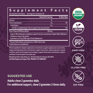 Gaia Herbs Organic Everyday Elderberry Gummies, 80 CT