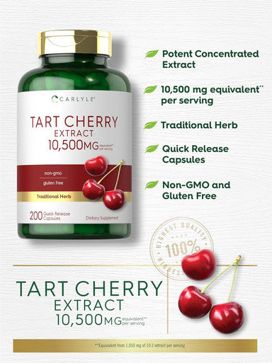 Carlyle Tart Cherry Capsules | 10500mg | 200 Pills | Max Potency | Non-GMO Gluten | Tart Cherry Juice Extract