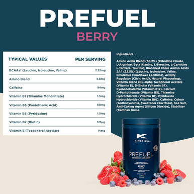 Kinetica Prefuel Pre Workout Supplement 5.9G Amino Acids & 2.3G Bcaa'S Per Serving 30 Servings Berry 300G