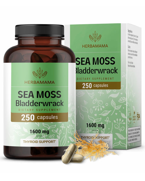 HERBAMAMA Irish Sea Moss Capsules 1600mg Sea Moss and Bladderwrack for Immune Support Vegan NonGMO Immunity Supplement for Overall Support
