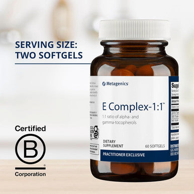 Metagenics E Complex-1:1 - Tocopherol Vitamin E Blend - High Potency Vitamin E - Antioxidants Supplement - with Gamma- Delta- & Beta-Tocopherols - Gluten- - 60 Softgels