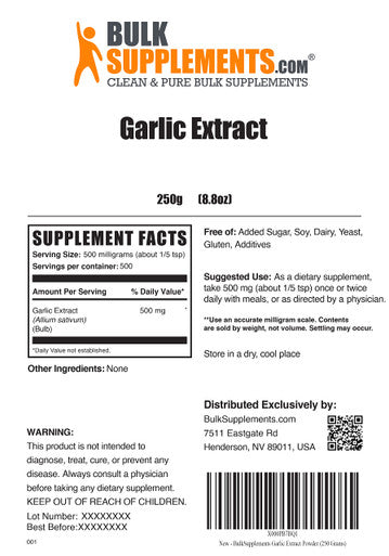 BulkSupplements Garlic Extract Powder - Garlic Supplements - Antioxidants Supplement - Garlic Extract Supplement - Circulation Supplements (250 Grams - 8.8 oz)