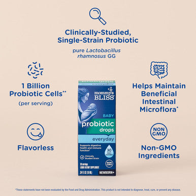 Mommy'S Bliss Baby Probiotic Drops, Daily Gas, Constipation And Colic Symptom Relief + Immune Support, borns & Up, 0.34 Fl Oz (30 Servings), Pack Of 2