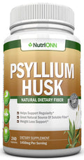 NutriONN PSYLLIUM Husk Capsules - 1450mg - 240 Capsules - Premium Psyllium Fiber Supplement - Great for Digestion and Regularity - 100% Soluble Fiber