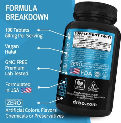 Zinc Supplements 50Mg Tablets Supplement - Natural Pure Zinc 50Mg Oxide Citrate Capsules Mineral Pills - Support Energy Hair Skin Acne Vegan Zinc Vitamins For Men & Women - 100 Zinc Tablets For Adults