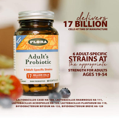 Flora Adults Probiotic Blend Six AdultSpecific Strains Gluten Free Raw Probiotic with 17 Billion Cells 120 Vegetarian Capsules