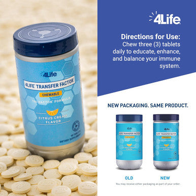 4Life Transfer Factor Chewable Tri-Factor Formula - Immune Support with Extracts of Cow Colostrum and Chicken Egg Yolk - Citrus Cream Flavor - 90 Chewable Tablets
