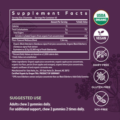Gaia Herbs Black Elderberry (Sambucus Nigra) Extra Strength Gummies - Delicious Immune Support Supplement - Made with Certified Organic Black Elderberries for Immune System Support - 80 Gummies