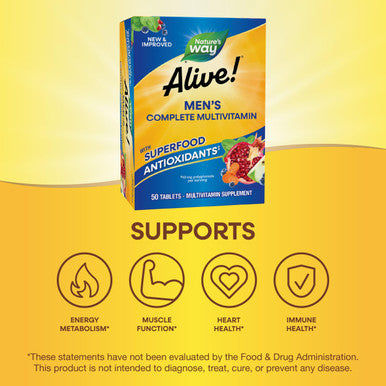 Nature'S Way Alive! Men S Energy Multivitamin Supports Healthy Aging* Supports Cellular Energy* B-Vitamins Gluten-Free 50 Tablets