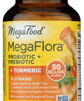 MegaFood Megaflora Probiotic + Prebiotics + Turmeric - Probiotics For Women & Men - Probiotics For Digestive Health - 50 Billion Cfus - 14 Strains - Vegan - Non-Gmo - 60 Caps (30 Servings)