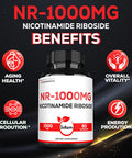1000Mg Nad Supplement With Nicotinamide Riboside Nr - Cellular Support, Aging Health, Overall Wellness - 60 Count Supply For 30 Days