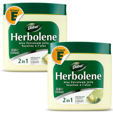 Dabur Herbolene Aloe Vera Gel Petroleum Jelly -Enhanced With Vitamin E For Deep & Intensive Skin Moisturization - Gentle On Sensitive Skin - Nourishing Bliss And Lasting Hydration - 425 Ml (Pack Of 2)
