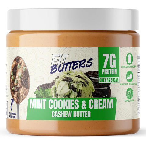 Fit Butters Birthday Cake Cashew Almond Butter Spread - Added Protein and Coconut Oil, Low Carb, Low Sugar, Gluten Free, Complete Protein Dessert Flavored Nut Butter