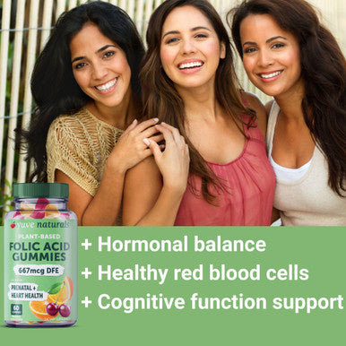 Yuve Prenatal Gummies For Women Folic Acid 667 Mcg Dfe Pregnancy Vitamins Gummies Hormonal Support & Folate Acid Vegan & Natural 60 Ct